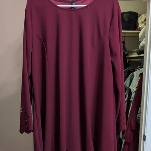 Burgundy Long Sleeve High Low Dress